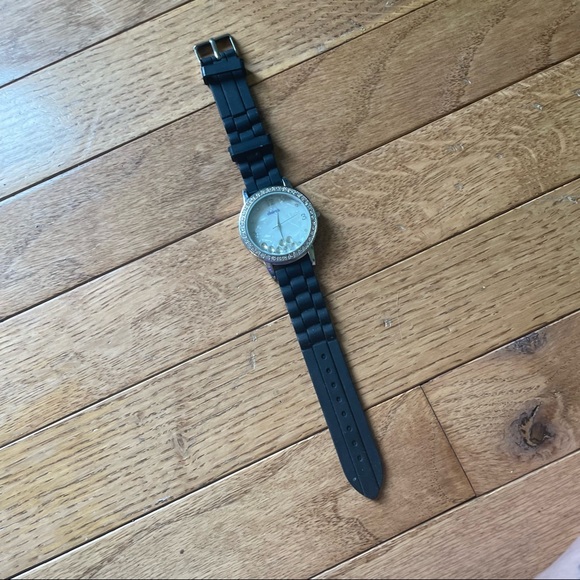 CLAIRES SILVER BLACK CRYSTAL ACCENT JELLY BAND WATCH - Picture 1 of 1